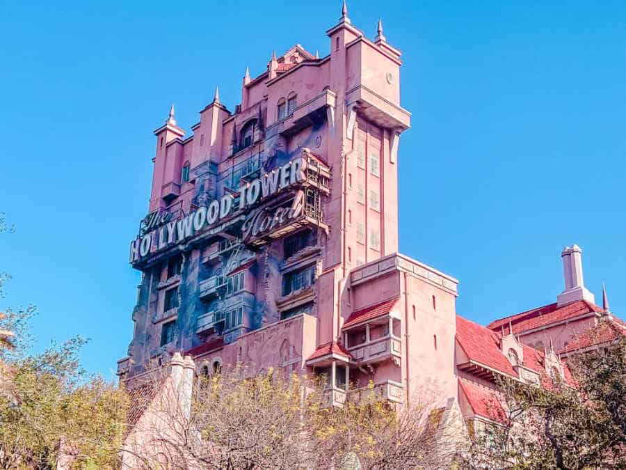 Tall tower ride at Hollywood Studios theme park that drops you in an elevator 13 stories up